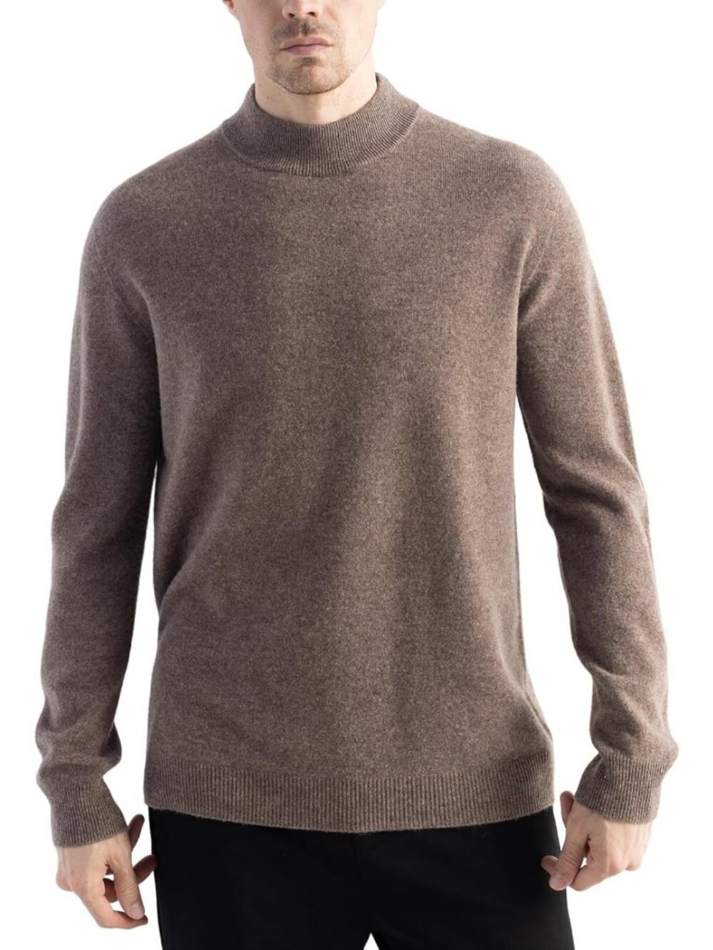 Men's 100% Merino Wool Mock Neck Sweater | Fall Winter Seamless Knit Long Sleeve